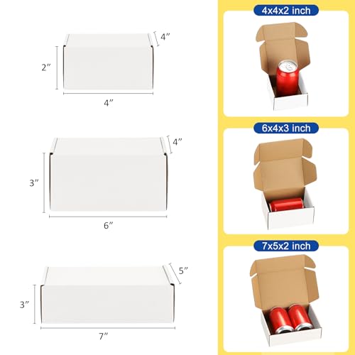 Poever Assorted-Sizes-Shipping-Boxes-45-Pack: 4x4x2 & 6x4x3 & 7x5x2 Small-Shipping-Boxes-Mailers, White Corrugated-Cardboa...