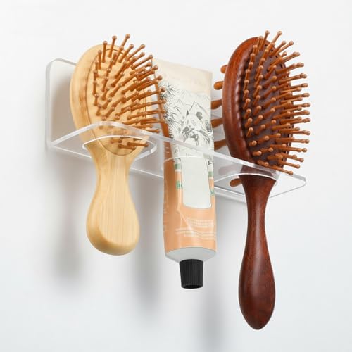 2 Pcs Acrylic Hair Brush Holder with 3 Holes Adhesive Bathroom Hair Tool Organizer Wall Mount for Curling Wands Straighten...