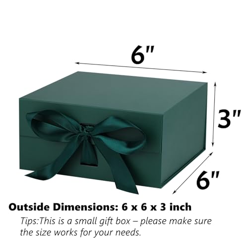 OEMVALATY Green Gift Box,6x6x3 Inches Gift Boxes with Lids for Presents with Magnetic Closure and Ribbon for Wedding,Stora...