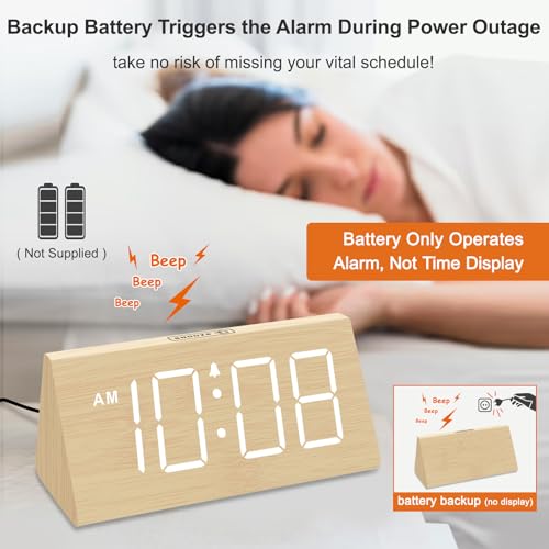 DreamSky Wooden Digital Alarm Clocks for Bedrooms - Electric Desk Clock with Large Numbers, USB Port, Loud Alarm for Heavy...