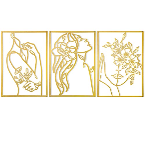 AGIOTA 3 Pcs Gold Wall Decor Above Bed Minimalist for Living Room Metal Line Art - Female Body, Gold Room Decor for Bedroo...