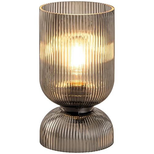 Gmrhndy Modern Table Lamp,Glass Mid Century Lamp with Smoky Gray Glass Shade, Bedside Lamp with On/Off Switch, Minimalist ...