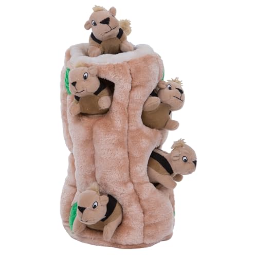 Outward Hound Hide-A-Squirrel Dog Toy – Interactive 2‑in‑1 Plush Puzzle with 6 Squeaky Removable Squirrels, X-Large