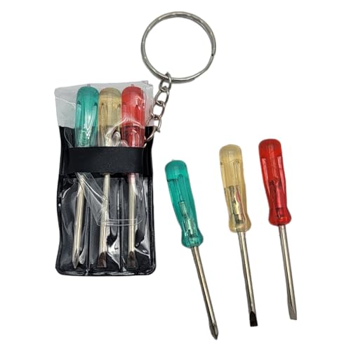 ZUGAR LAND Mini Screwdriver Set Keychain with 3 Tools (2.5") Miniature Metal Screwdriver Set Key Chains Includes 2 Flathea...