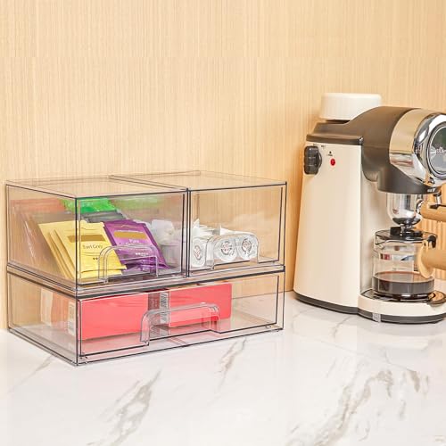 Vtopmart Stackable Storage Drawers Set of 3,Clear Plastic Organizer Bins for Makeup, Cosmetics, Beauty Supplies,Ideal for ...