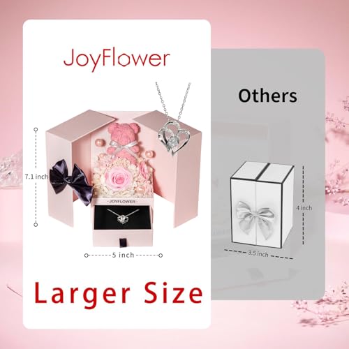 JoyFlower Preserved Flowers Bear with Necklace Gifts for Girlfriend, Unique Pearl Rose Bear Necklace Birthday Gifts for Mo...