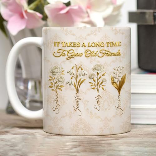 Wrappiness Vintage Friend Coffee Mug, Personalized Floral Name Cup, Unique Gift for Bestie Sister Friends on Birthday, Fri...