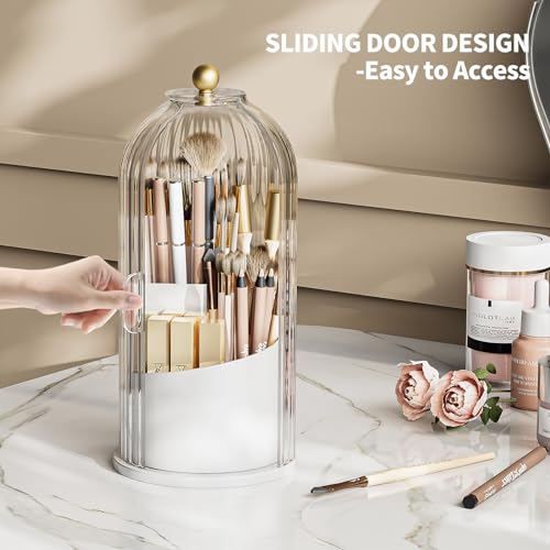 MSHOMELY Dustproof Toothbrush Holder with Lid, 360 Rotating Countertop Electric Toothbrush Toothpaste Holders with Cover f...