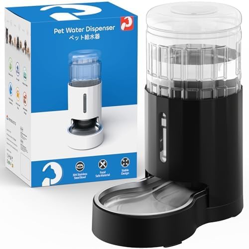 CZPET Automatic 4L/135Oz/1Gal Cat Water Dispenser with Stainless Steel Bowl, Gravity Waterer for Small Medium Dog Puppy Ki...
