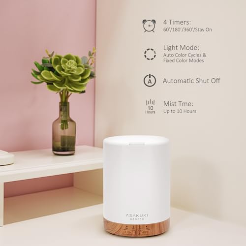 ASAKUKI Essential Oil Diffuser for Home, 300 ml Humidifier with Automatic Shut-Off, Quiet Aromatherapy Diffuser with 7 LED...