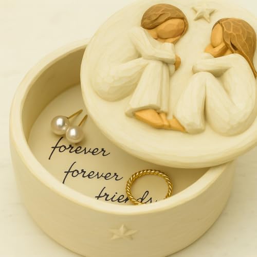 GoGnome Forever Friends Resin Keepsake Box – Hand-Painted Friendship Gift Box with Two Angel Figures, 3” x 2”H – Sentiment...
