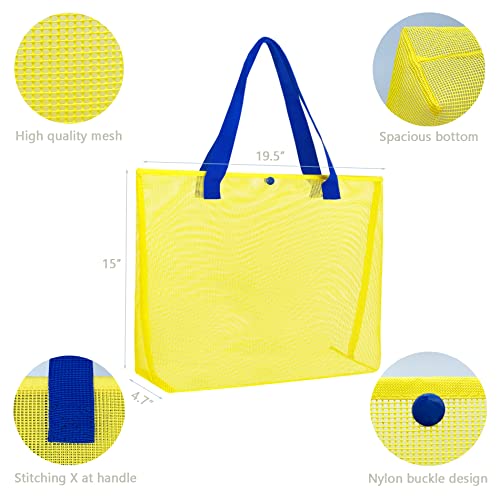 hsmyank 2Pack Large lightweight Simple Mesh Beach Tote Bag With snap Button Reusable Pool Bag for Outdoor Travel Shopping Gym