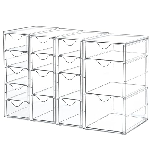 Vtopmart Acrylic Organizer with 16 Drawers (4 Set),Clear Storage Drawers for Office Supplies,Desk Organization and Storage...