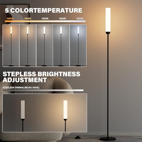 Ambimall LED Floor Lamp with Remote Control, 65" Standing lamp with Stepless Adjustable 3000K-6500K Colors & 30-100% Brigh...