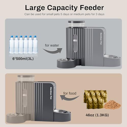 Gardner Pet Automatic Gravity Cat Food Feeder and Water Dispenser Stainless Steel Two-in-One Set Large Capacity Dispenser ...