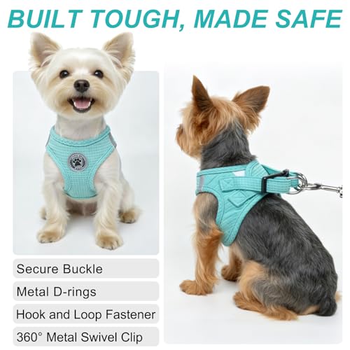 BEAUTYZOO Waffle Dog Harness Small Sized, No Pull Small Dog Harness and Leash Set, All Weather Soft Mesh Light Harness for...