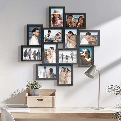 DUENPY 4x6 Collage Picture Frames, 12-Pack Solid Wood Photo Frame, Picture Frames Collage Wall Decor, Set with Glass Fron...