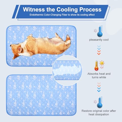 MH MYLUNE HOME Dog Cooling Mat 36x23 Inch - Cool-Chill Cool Fiber, Endothermic Color Changing Pet Pad for Dogs & Cats, Dou...