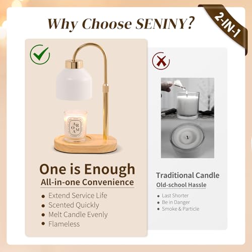 Seniny Electric Candle Warmer Lamp with Timer Dimmable, Adjustable Height Lamp Candle Warmer for Jar Candles, Home Decor W...
