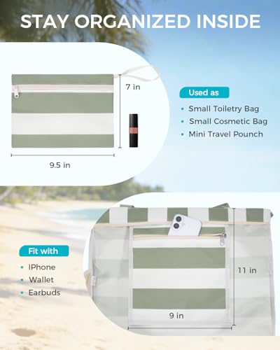 WANDF Beach Bags for Women, Large Waterproof Sandproof Beach Tote Bag with Zipper Family Pool Bags with 40oz Tumbler Pocke...