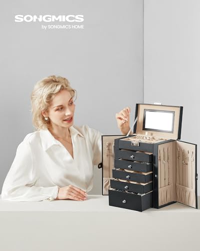 SONGMICS 6-Layer Jewelry Box Organizer with 5 Drawers, Jewelry Storage Case with Lock and Mirror, Large Storage Capacity, ...
