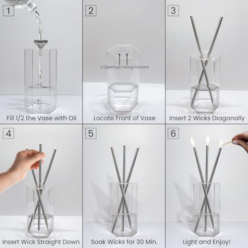 Craftmont Refillable Candle Set - Unscented Paraffin Oil Candles Set with Metal Candlesticks, Glass Vase & Steel Funnel - ...