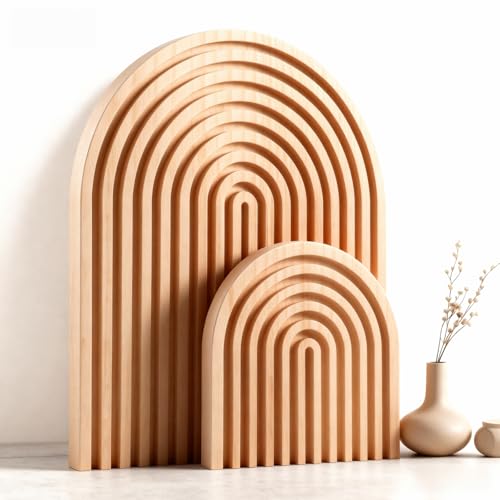 Nawwoo 2 Pcs Natural Wood Arch Decor, Boho Shelf & Serving Board for Fireplace Mantel, Kitchen Counter - Light Pine Finis...