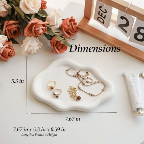Gifts For Women White Ceramic Jewelry Dish Tray, Vanity Ring Dish Ceramic Jewlery Trays Trinket Ring Holder, Room Decor Ae...