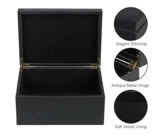 HofferRuffer Faux Leather Decorative Box, Large Wooden Structure Keepsake Box Accessory Organizer Jewelry Organizer with H...