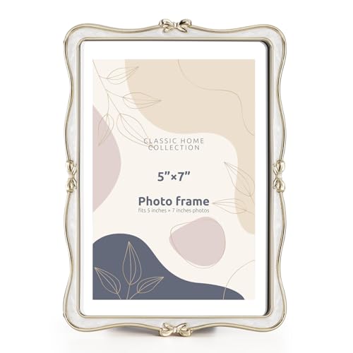 Mulumu Metal Bow Picture Frame 5x7 Photo Frames with High Definition Glass Front Gift Ideas Tabletop Home Decorative, Gold...