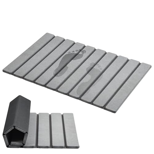 AWW Foldable Stone Bath Mat, Super Absorbent Diatomaceous Earth Mats, Non-Slip 23.6 x 15.5 Inch Quick Drying Mat, Compact ...
