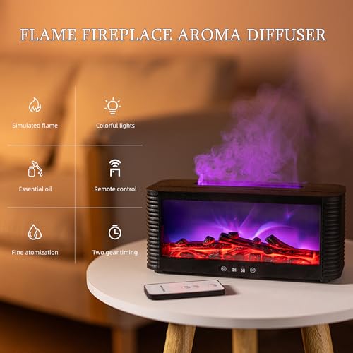 LOVCY 2026 Upgraded 9 Color Flame Fireplace Aroma Essential Oil Diffuser,250ml USB Desktop Noiseless Cool Mist Humidifier ...