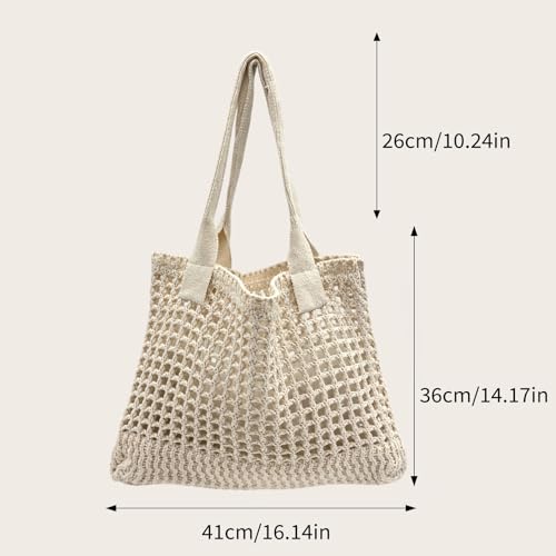 ENBEI Women's Beach Tote Bag, Crochet Knit Hollow Design, Stylish Tote for Beach,Travel and Everyday Use Aesthetic Handbag