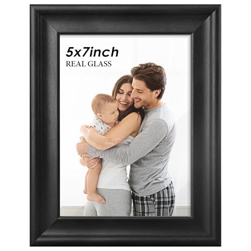 PEALSN 5x7 Picture Frame with Real Glass Front and Black Backboard, Wall Gallery Photo Frames for Wall Mounting or Tableto...