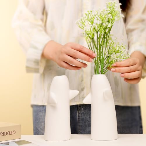 for Her – Embrace Ceramic Vase Set of 2, White Hugging Design Flower Vase, Minimalist Romantic Home Decor for Anniversary...