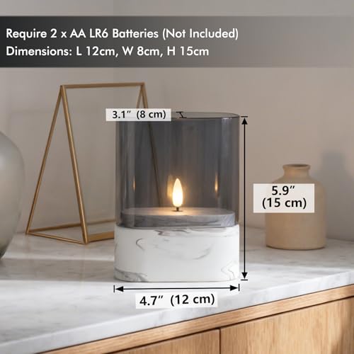 Fanna Rectangular Flameless LED Candle with Timer in Marble Texture, Battery Operated Glass Candle for Home Decor and Tabl...