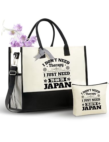 InnoBeta Japanese Gifts for Women Canvas Tote Bag, Japanese Gifts Tote with Top Zipper Closure and Shoulder Strap for Birt...