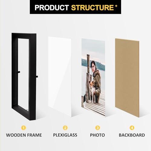 FOREV 4x6 Double Picture Frame Wooden Hinged Photo Frame Definition Glass Stand Vertically on Desktop or Tabletop Black