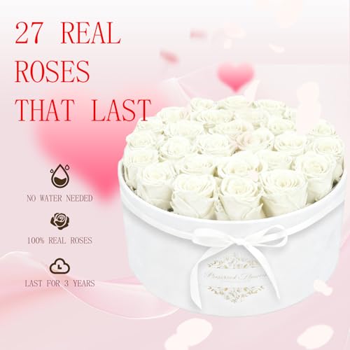 27 Forever Flowers in a Luxury Suede Box, Preserved Roses Birthday Gifts for Women, Romantic Anniversary Wedding Gifts for...