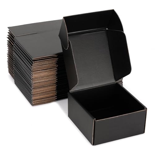 DUZCLI Small Shipping Boxes 6x6x3 Inch (25 Pack) - Sturdy Black Corrugated Cardboard Boxes for Small Business, Ecommerce, ...