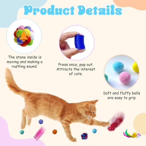 EchoFrog 27Pcs Cat Toys Variety Pack for Indoor Cats, Interactive Spring Cage Mice & Small Mice, Plush Balls, Crinkle Ball...