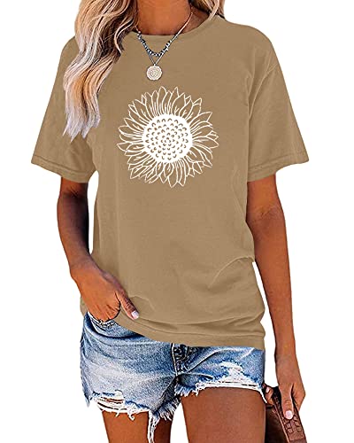 MaQiYa Womens Cute Sunflower Graphic Printed Tee Shirts Vintage Short Sleeve Cotton Shirts Tops