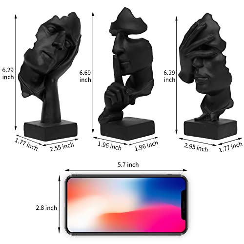 prosfalt 3 Pcs Thinker Statue, Silence is Gold Abstract Art Figurine, No Hear No See No Speak Modern Home Resin Sculptures...