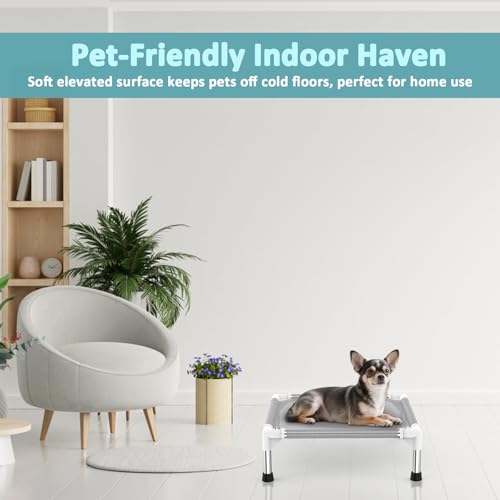 Elevated Dog Bed with Teslin Cooling Fabric - Lightweight Dog Cot for Small Dogs, Waterproof & Washable Breathable Mesh, R...