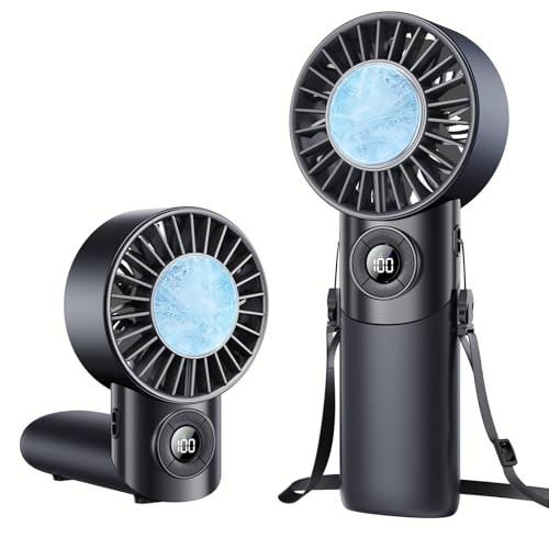 Eastfox 2026 Upgrade 3 In 1 Handheld Portable Turbo Fan with Ice Cooler,Rechargeable 100 Speed Mini Personal Fan 10500 RPM...