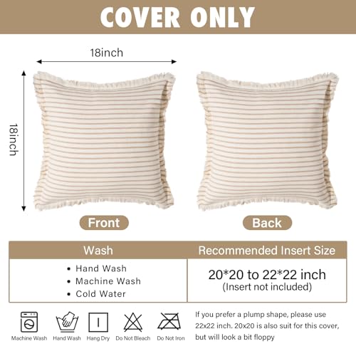 HEAVYWOOD Throw Pillow Covers Striped Boho Cushion Cover with Tassels Fringe Linen Accent Neutral Decorative Pillowcase fo...