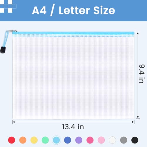 Sooez 24 Pack Mesh Zipper Pouch with Sticky Labels, A4 Mesh Bags, Toy Storage Board Game Puzzles Organization, Sturdy Lett...