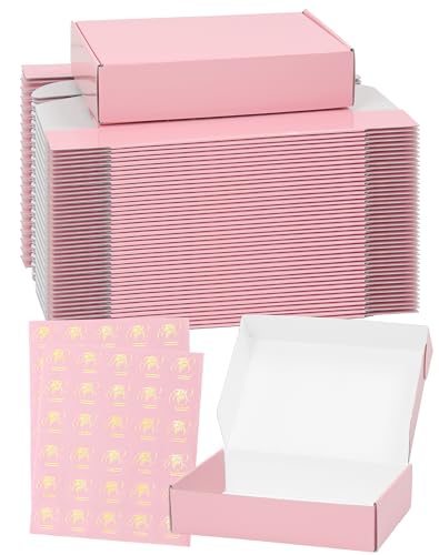 TryDrem Shipping Boxes 9x6x2 Inch, Set of 45, Cute Pink Corrugated Cardboard Boxes, Mailer Packaging Boxes for Small Busin...
