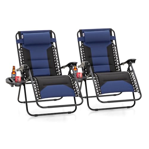 PHI VILLA Zero Gravity Chair Set of 2, Padded Anti Gravity Recliner, Oversized 28" Wide Seat, Foldable Patio Lounger with ...