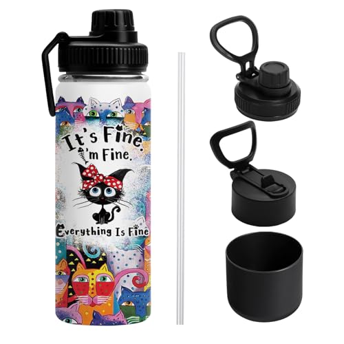 DUUV Cat Gifts for Women, 18 Oz Cat Water Bottle, Cats Lover Gifts for Birthday Christmas Thanksgiving, Cute Cats Thermos ...